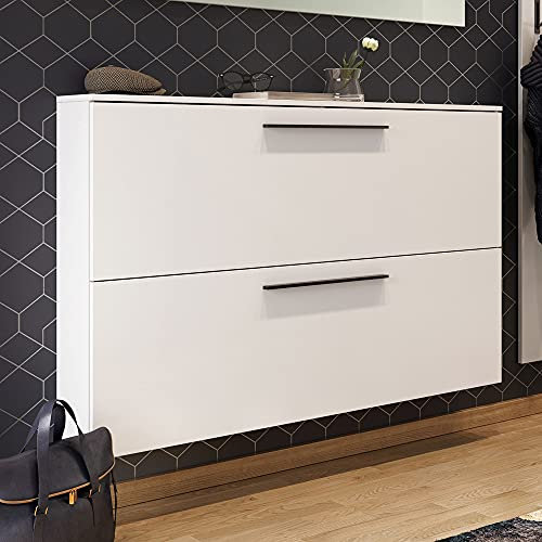 Lomadox Schuhschrank für schmalen Flur in weiß, B/H/T: ca. 140/85/19 cm