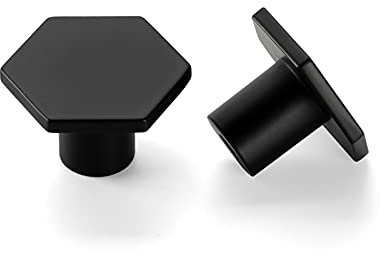 LONTAN 4 Pack Black Hexagon Zinc Alloy Vintage Kitchen Cupboard Knobs