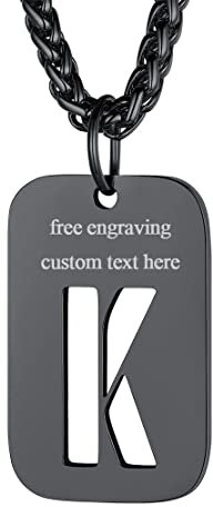 FindChic Personalisierter Hundemarke Anhänger Herren Armee Stil Dog Tag Anhänger mit Buchstabe K Männer Anhänger