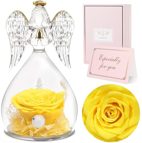 Sunia Rosa Eterna Regalo Donna, Rosa Stabilizzata Vera in Angel Cupola Regalo Mamma, Angelo Figurine di Vetro Regalo Nonna, Regalo Donna Compleanno, Regali Natale San Valentino Festa della Mamma