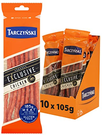 Tarczyński Geflügel und Schweinefleisch Kabanos Wurst 105g (10er Pack) - 25g Protein - Fleischsnack für unterwegs - Multipack