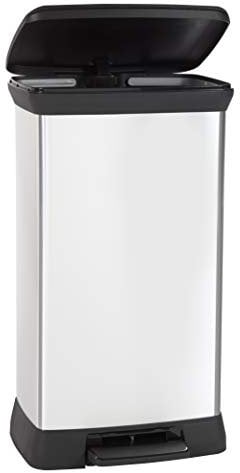 Curver Metal Effect 70% Recycled Kitchen Pedal Touch Deco Bin 50 Litres - Silver