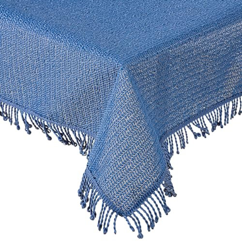 Gartentischdecke Tischdecke Weichschaummaterial mit Fransen rutschfest wetterfest 7 Farben und Größen Blau 160x220 cm oval