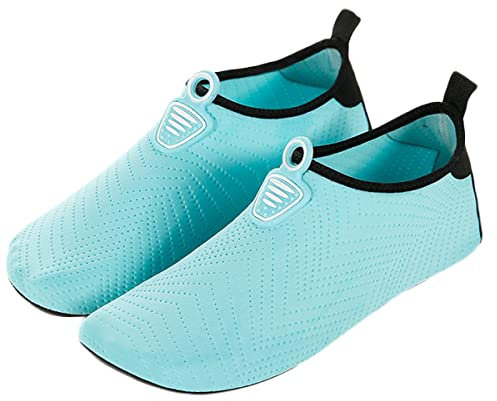 AUXDIQ Chaussures Aquatiques Femme Homme Chaussures de Plage Chaussures de Entraînement Natation Surf Chaussons Plongée Bleu Clair 37/38 EU