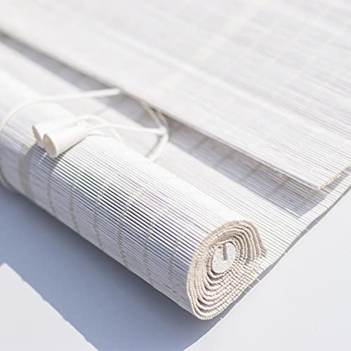 sgxxkj123 Natural Bamboo Window Roller Blind, Roman Roller Shades,Gazebo Patio White Bamboo Roll up Window Blind with Hooks,Ceiling or Wall Installation,Customizable (60 * 110cm/24 * 43.3in)