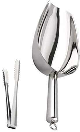 DOITOOL Eiszange Und Schaufel Set Edelstahl- Eiswürfelschaufel mit Zähnen Klammern Rund unter Dem Unteren Riegel Eismehl Utility Scooper für Zucker Tee Küche BBQ Party