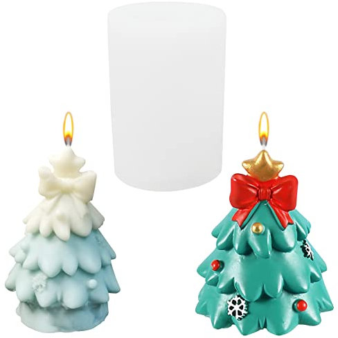 Keho Keho Kehongdun 3D Weihnachtsbaum Kerzenform Kreative Weihnachtsbaum Silikonform Kerzengießformen Harzform Tannenbaum und Fliege Epoxy-Formen Für Kerzen, Ornamente, Seife Herstellung