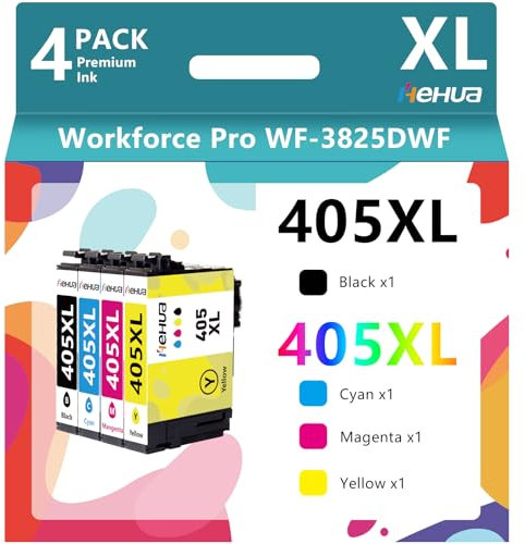 hehua 405XL Multipack Kompatibel für Epson 405 XL Patronen 405XL Tinte 405 Druckerpatronen für Epson Workforce Pro WF-4820 WF-3820 WF-3825 WF-4825 WF-4830 (1 Schwarz,1 Cyan,1 Magenta,1 Gelb)