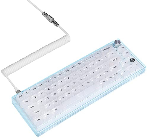 MAGIC-REFINER MK31 60% Wired Mechanical Gaming Keyboard with Transparent Compact 66 Keys Chroma RGB Backlit, Custom Coiled C to A Cable, Ergonomic Hot Swappable Linear Switch Media Knob for PC/MAC