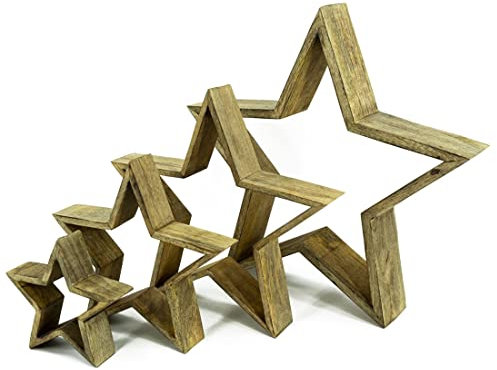 Bada Bing Deko Holzstern Mango Holz Stern Rahmen Natur Massiv ca. 50 cm Mangoholz Star Echtholz Dekoration Tischdeko Weihnachten 89