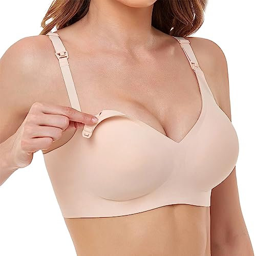 Vinfact Reggiseno Liscio per Allattamento, Senza Cuciture, per Gravidanza, Senza Ferretto, con prolunga Extra per Reggiseno, New-Nudo, XXL