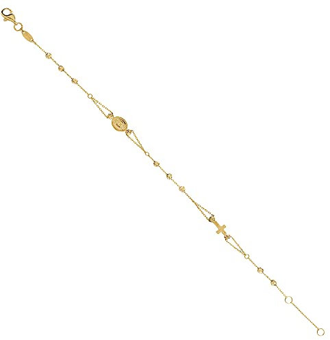 JC Trauringe Rosenkranz-Armband mit Mutter Maria in 585 Gold | 17 & 19 cm verstellbar I Kugel Armband mit Kreuz Goldarmband Ankerkette 8316
