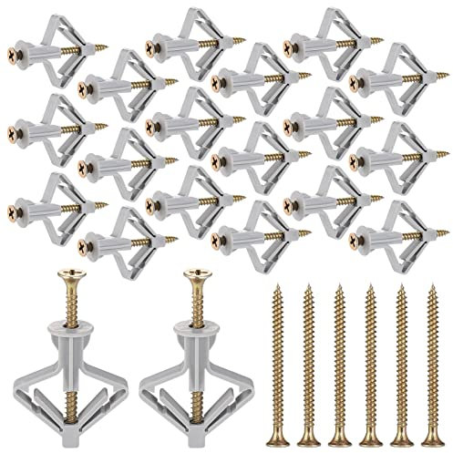 100 Piezas Fijaciones para Placas de Yeso (50 Perno de Expansión, 50 Tornillos), Tornillos para Pladur, Tacos pared de Aleación de Zinc e Perno de Expansión de Plástico para Hueca Paneles de Yeso