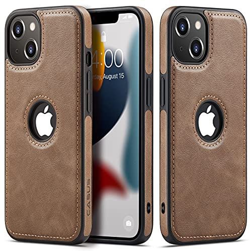 Sibada Hülle für iPhone 13 Logo View Slim Premium Veganes Leder Klassisch Luxus Elegant Dünn Handyhülle 6,1 Zoll (2021) - Grau