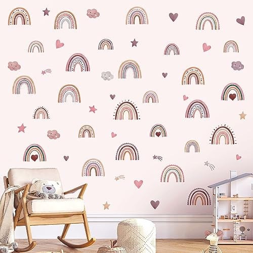 decalmile Wandtattoo Regenbogen Punkte Boho Wandaufkleber Regenbogen Aquarell Punkte Wandsticker Kinderzimmer Babyzimmer Schlafzimmer Wanddeko