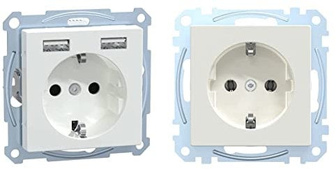 Merten Steckdose mit USB Anschluss Typ A+A System M Aktivweiß,Schuko USB Steckdose Unterputz & MEG2301-0319 Merten SCHUKO-Steckdose, Steckklemmen, polarweiß glänzend, System M Merten