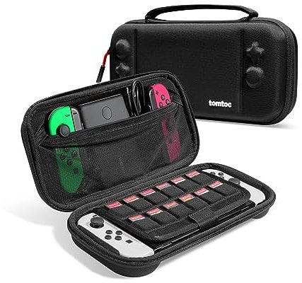tomtoc Protective Switch Case for Nintendo Switch OLED and Nintendo Switch, Slim Hard Switch Game Case Travel Carrying Bag Compatible with Nintendo Switch Console and Accessories, Black