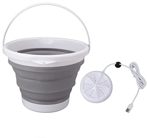 Focket Lavadora Portátil, Mini Lavadora con Cubo Plegable de 10L Lavadora Ultrasónica Pequeña Mini Lavadora Portátil para Ropa Interior, Calcetines, Ropa de Bebé, Viajes, Camping (Gris)