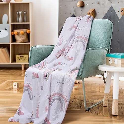 Paco Home Kinderdecke Babydecke Kuscheldecke Verschiedene Motive Flauschig Weich Kinderzimmer Spielzimmer Waschbar, Farbe:Weiß_Pink, Größe:127x150cm