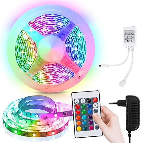 Yakimz LED Strip 4m RGB LED Streifen, Lichterkette mit Fernbedienung und Netzteil, 5050 Leds Strips mit 15 Farbwechsel und 4 Modi, Lichtband Selbstklebend, für Haus, Party, Küche