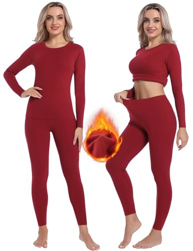 INNERSY Thermounterwäsche Damen Warm Funktionsunterwäsche Winter Thermo Unterwäsche Frauen Ski (XS, Neujahr Dunkelrot)