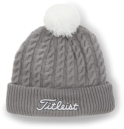 Titleist Herren Standard Zopfstrickmütze mit Bommel, Grau/Weiß