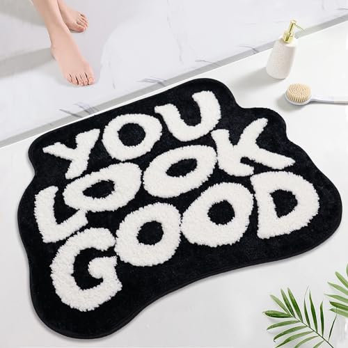 Oturgor You Look Good Bath Mat Black and White Bathroom Rug Funny Bathroom Decor Cool Rugs Floor Mat for Bathtub Kitchen Bedroom