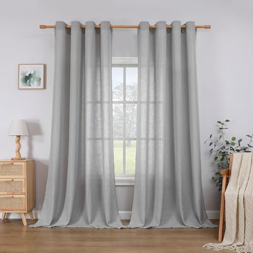 CUCRAF Leinen Vorhänge mit Ösen 2er Set H 260 x B 140 Hellgrau Halbtransparente Leinenvorhang Wohnzimmer Leinenoptik Voile Gardinen Leinenfarbe Schlafzimmer Stores