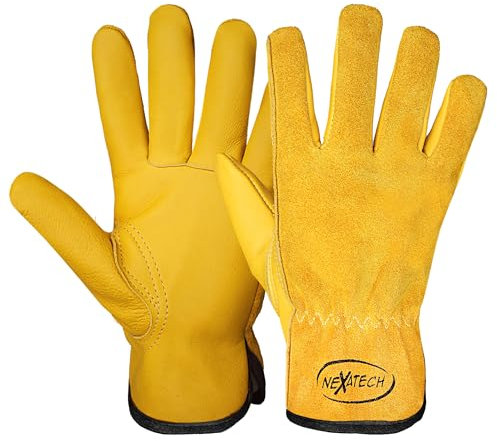 NEXATECH Thorn-Proof Gardening Gloves for Men and Women| Heavy-Duty Work Gloves with Reinforced Fingertips| Cowhide Leather| Comfortable & Breathable| Strong Grip for Gardening and other work