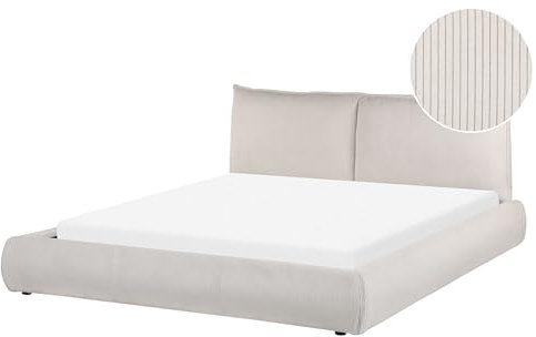 Beliani Polsterbett Cord beige Hellbeige 160 x 200 cm mit gepolstertem Kopfteil Vinay