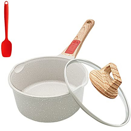 AIKENBBKK cazo de 16 cm con tapa, Aluminio Fundido con Antiadherente 1,5L con mango extraíble, Apta para todo tipo de placas, apta para lavavajillas y horno ((Blanca)
