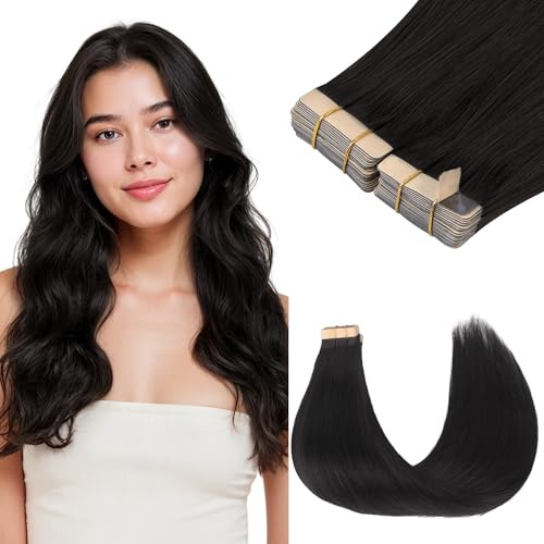 GOO GOO Tape in Hair Extensions Human Hair, 22inch 100g 40pcs Natural Black | Remy Hair, Full & Thick Volume, Full Head Coverage, Tangle-free, Long-lasting, Seamless Blend, for Fine Hair, Daily Wear