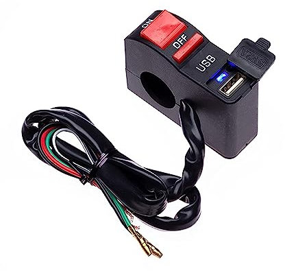 BUSOTH Motorrad-EIN-Kill-Schalter mit USB-Char-Port-Buchse for mobiles Mobiltelefon, Navigationsgerät, GPS, passend for 22 mm 7/8 Zoll-Lenker