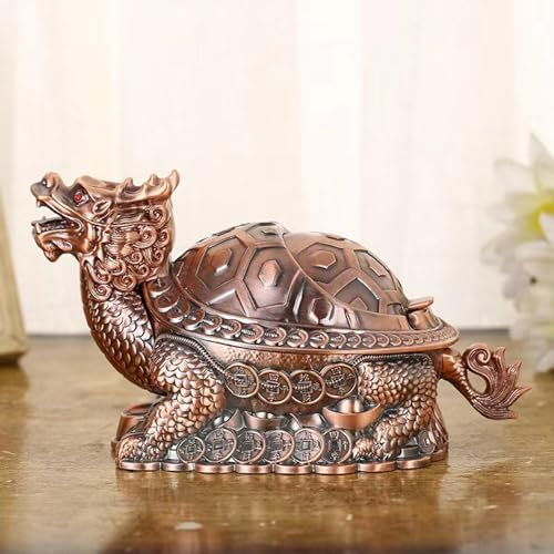 Altsuceser Vintage Aschenbecher mit Deckel, Vintage Zinklegierung Chinesische Drache Schildkröte Winddicht Vintage Aschenbecher mit mehreren Schlitzen Drachen Schildkröte Aschenbecher für Zuhause