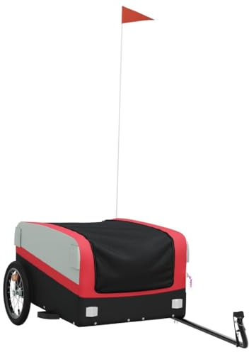 vidaXL Lastenanhänger, Anhänger für Fahrrad, Fahrradanhänger mit Deichsel Sicherheitsflagge, Transportanhänger, Schwarz Rot 45kg Eisen