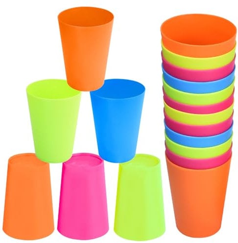 XAVSWRDE 12 PCS Reusable Plastic Cups 250ml Durable Party Cups Colourful Small Plastic Beakers Plastic Drinking Cups Tumblers Set for Kitchen Outdoor Parties Picnics BBQ Camping Travels, 4 Colors