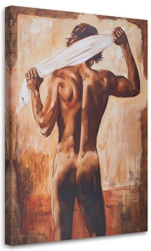 Feeby Bilder - Foto Geschenk - Männliche Nacktheit Akt Braun - 60x80 1tlg - Leinwandbilder Wohnzimmer - Wandbild über dem Bett - Bild Schlafzimmer - Aesthetic Zimmer Deko - Modern Pictures