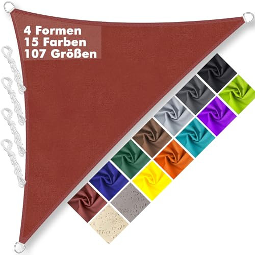 Sonnensegel Dreieckig Rechtwinklig 4x4x5.65m Wasserdicht im Viele Größe und Farben, PES Polyester, Sonnenschutz 95% UV Schutz, Reißfest Wetterfest für Terrasse Garten Balkon- Rost rot