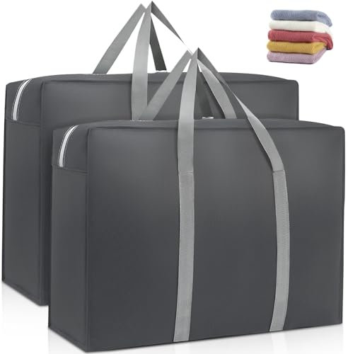 2er-Pack Aufbewahrungstasche für Bettdecken: LEKEFET Bettwäsche Tasche Aufbewahrung Bettzeug, Groß Aufbewahrungstasche, Handliche Reißverschluss-Bag für Bettwäsche Bettdecken Kissen 110L