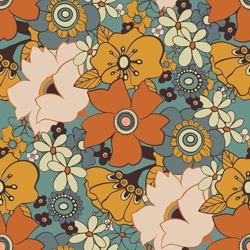 VaryPaper Vintage Orange Floral Wallpaper Self Adhesive Flower Contact Paper 44.5cmx200cm Lining Paper for Wall Sticky Back Plastic Feature Wallpaper for Living Room Hallway Cupboards Furniture Wrap