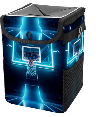 YTYVAGT Car Trash Can with Lid and Storage Pockets Leak-Proof Organizer,Multipurpose Trash Bin for Car,Basketball Hoop Stadium