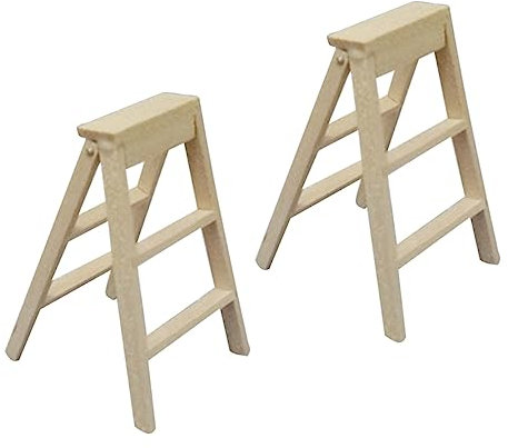 HEMOTON Miniaturleiter Für Puppenhaus 2er-Pack Faltbare Holzleitern Minihaus Miniaturmöbel Für Kinder Rollenspielspielzeug
