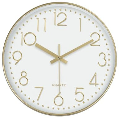 Wanduhr, geräuschlos, Nicht tickend, 25,4 cm, kleine Wanduhren, batteriebetrieben, dekorativ, modern, runde Wanduhr für Büro, Zuhause, Badezimmer, Küche, Schlafzimmer, Schule, Wohnzimmer - Champagner