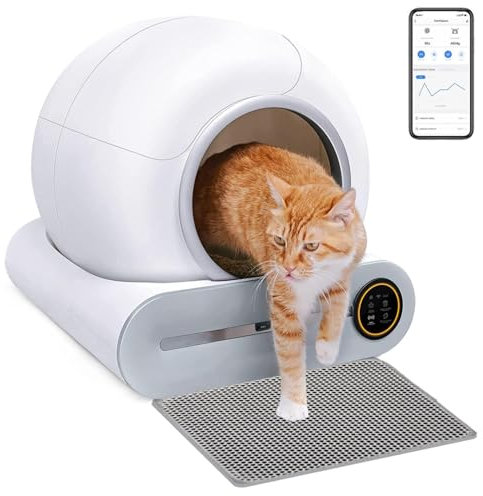Litiere Chat Autonettoyante Automatique, Poubelle Litiere Chat /65l+9l Grande Capacité/éLimination des Odeurs/ContrôLe App, Caisse Litiere Chat pour Plusieurs Chats