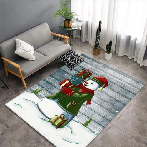 Weihnachtsmann-Schneemann-Elch 3D-Druck-Kinderzimmerteppich 200 X 300 Cm - Rutschfester Bodenmatten-Teppich Für Innentüren - Weicher Griff - Polyesterfaser - Leicht Zu Reinigen - Geeignet Für -7X2H+V1