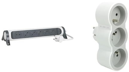 LEGRAND - Multiprise Rotative avec Interrupteur à Voyant LED - 6 Prises Surface avec Terre & Fiche Multiprise Triplite - 3 Prises Frontales avec Terre - Positionnement Horizontal