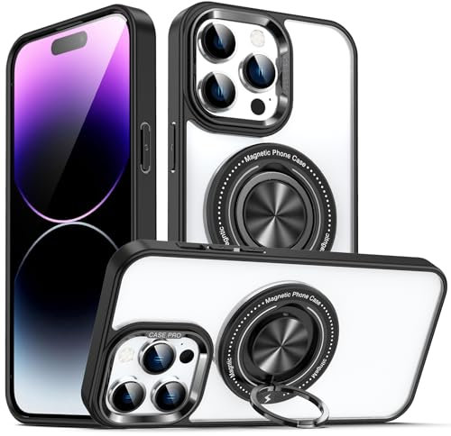 Magnetic Case for iPhone 14 Pro Max Compatible with MagSafe Wireless Charging, [Camera Protection] Slim Fit Thin Shockproof Military-Grade Protection [Anti-Scratch] Hard Back Phone Cover - Black