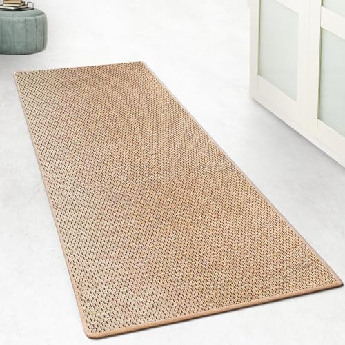 casa pura Küchenteppich Läufer 200x300cm für Küche, Flur, Schlaffzimmer & Wohnzimmer Bettvorleger rutschfest & waschbar in Sisal Optik - Flurteppich - Teppichläufer Meterware nach Maß Natur Kalkutta
