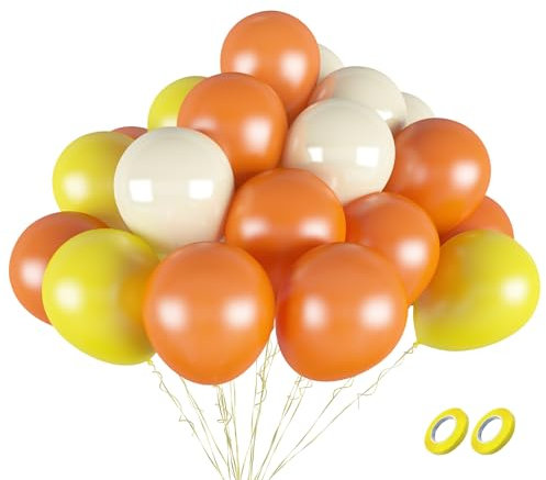 Luftballons Geburtstag Luftballons Bunt 65 Stück, Luftballon Orange Gelb Weißes, 30cm Helium Ballons Set Luftballons Hochzeit Set mit 2 Rollen Band als Geburtstag, Baby Shower Festival Party