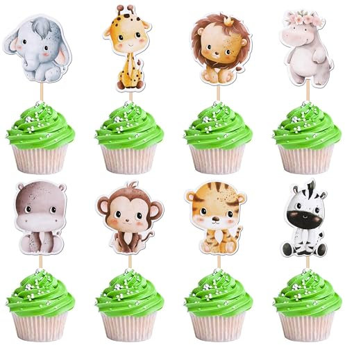 Xsstarmi 40 Pack Baby Safari Jungle Animals Cupcake Toppers Elephant Giraffe Lion Hippo Cupcake Picks Monkey Tiger Forest Theme Cake Decorations for Baby Shower Kids Birthday Party Supplies